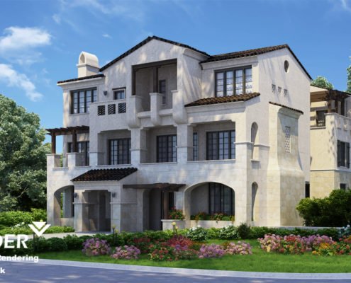 3D rendering of low-rise residential development