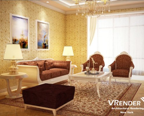3D visualization of a classical English-style interior