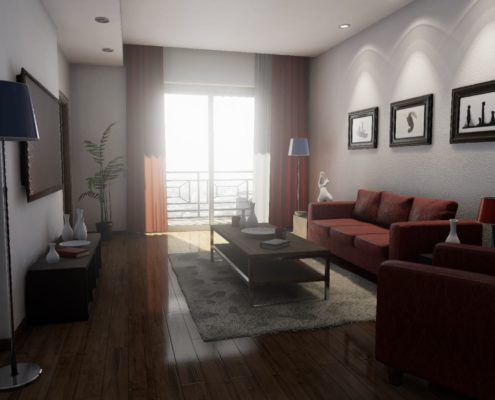 3D visualization of a typical two-bedroom apartment