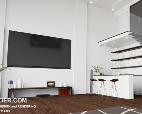 3D visualization of the interior of an apartment in a modern style