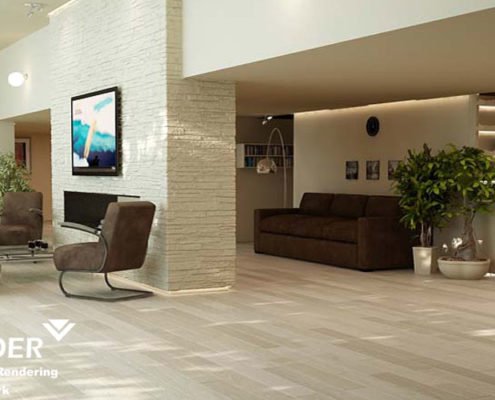 3D visualization of the interior three-room apartments