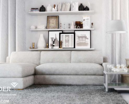 3D interior living room rendering Los Angeles